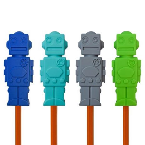 Munchables Robot Pencil Toppers 4 pk - Navy/Aqua/Grey/Green