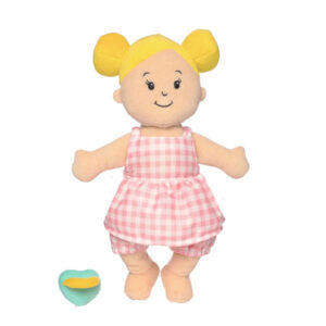 soft blonde baby doll with magnetic pacifier