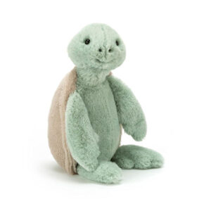 Adorable soft stuffed animal green turtle with brown shell